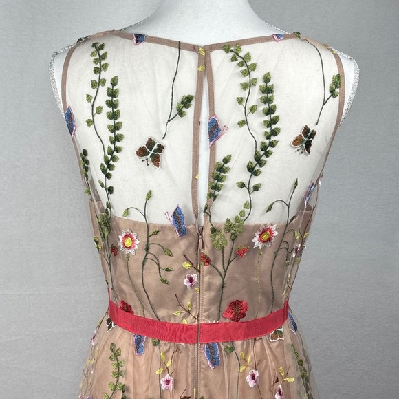 Adrianna Papell Maxi Dress Floral Embroidered Overlay Gown Spring Prom Sz 10 - Picture 12 of 16